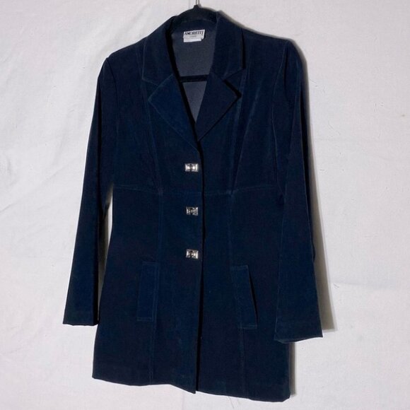 Vintage Amoretti Black 3 Toggle Long Blazer with Shoulder Pads M - Picture 2 of 13